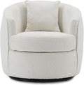 FaFaSoGoodFa Swivel Accent Chair, Modern Upholstered Boucle Barrel Arm Chairs with Pillow for Living Room, 360 Degree Round Swivel Sherpa Armchair with Round Base for Bedroom Club (1, Cream)