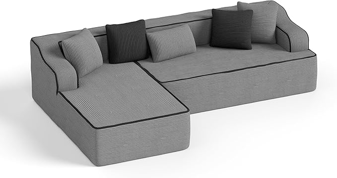 PHI VILLA 104" Cloud Sectional Sofa, Modern L-Shaped Couch with Deep Seat, Compressed Couches for Apartment Living Room, No Assembly Required, Corduroy, Grey