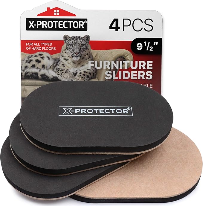 Felt Furniture Sliders Hardwood Floors X-PROTECTOR – 4 PCS 9 1/2 inch Furniture Sliders – Heavy Duty Felt Sliders Hard Surfaces – Move Your Furniture Easily & Safely!