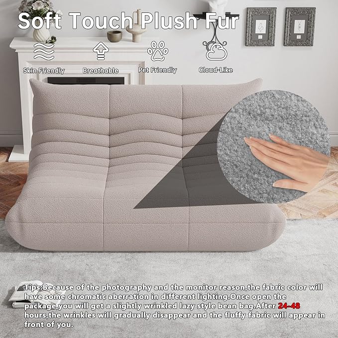 Bean Bag Chairs for Adults, Memory Foam Couch Loveseat Sofa Chair, Soft Teddy Material Cozy Comfy Reading Nook Chairs, Floor Chair for Living Room Bedroom Office(Grey)