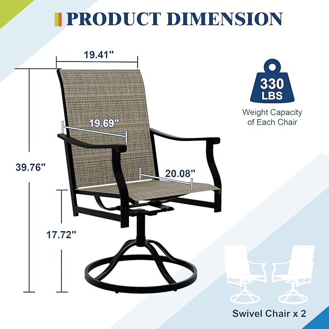 Outdoor Swivel Dining Chairs with Textilene Breathable Back, Swivel Patio Dining Chairs Set of 6, SwivelPatio SlingChairs Set for Poolside Lawn Garde