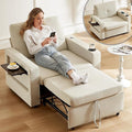 WEUP 42.5" Sleeper Sofa Chair Bed, 3-in-1 Convertible Sleeper Chair with Pull Out Bed, Adjustable Reclining Backrest, Side Pockets, Cup Holder, USB Ports & Wing Table, Premium Beige