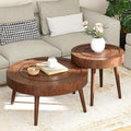 SUNBURY Round Coffee Table, Nesting Tables with Concentric Circle Pattern, Mid Century Modern Coffee Table Set for Living Room Bedroom, 31.5"x16" and 21.8"x20"
