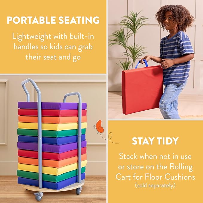 Square Floor Cushions with Handles, Flexible Seating, Assorted, 6-Piece