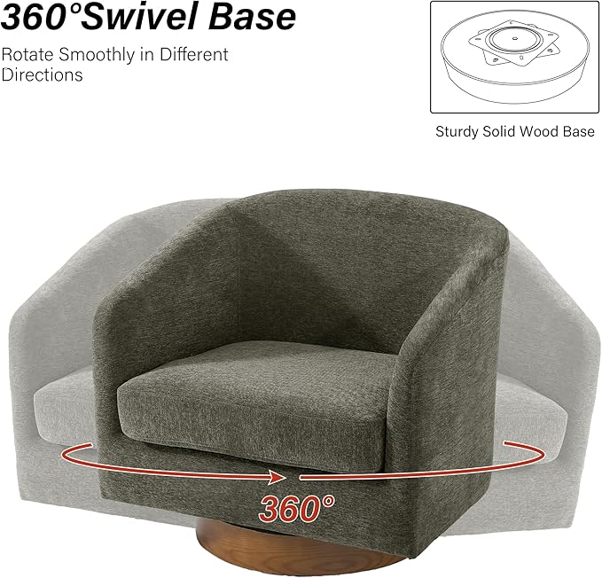 Swivel Barrel Chair, Modern Round PU Leather Accent Armchair for Living Room, Bedroom, Oversized Comfy Club Reading Chairs for Adults (Chenille Tan, Set of 1)