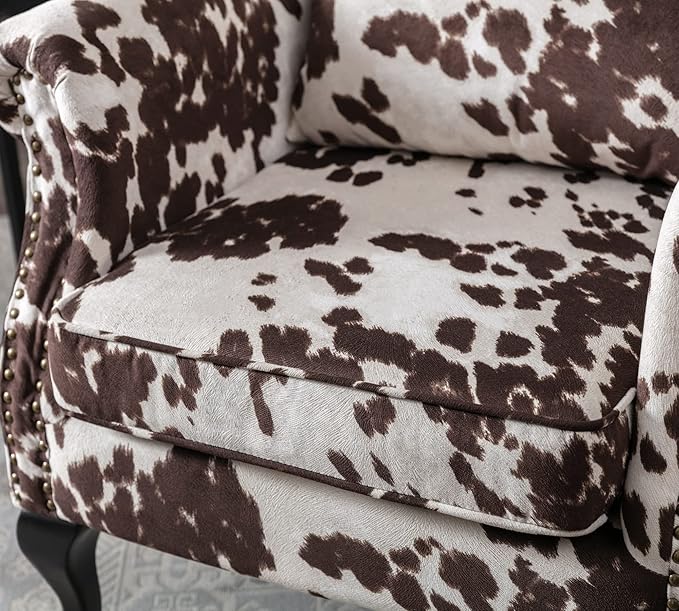 Janoray Mid Century Modern Accent Chair Upholstered Armchair Comfy Cowhide-Print Fabric Single Sofa with Tufted Wingback for Small Spaces Bedroom Living Room, Cow