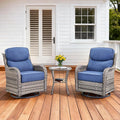 Pugire Luxury Outdoor Swivel Rocker Patio Chairs Set of 3, High Back Swivel Patio Chairs with Side Table & 6-Inch Thick Cushions, Wicker Outdoor Bistro Set for Porch, Yard, Deck, Poolside, Grey/Blue