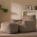 Oversized Bean Bag Chaise Lounge Chair Indoor for Adults with Armrests & Ottoman - Giant Comfy Khaki Beanbag Floor Sofa Cloud Accent Chair for Reading, Gaming, Cozy Plush Cloud Mini Couch