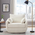 UNUQLIVCO 360° Swivel Accent Armchair, 39.3" Oversized, Sherpa Boucle Fabric Sofa Chair with Removable Back & Arm Pillows, Swivel Chair with Cozy Soft Padded (1, Cream White)