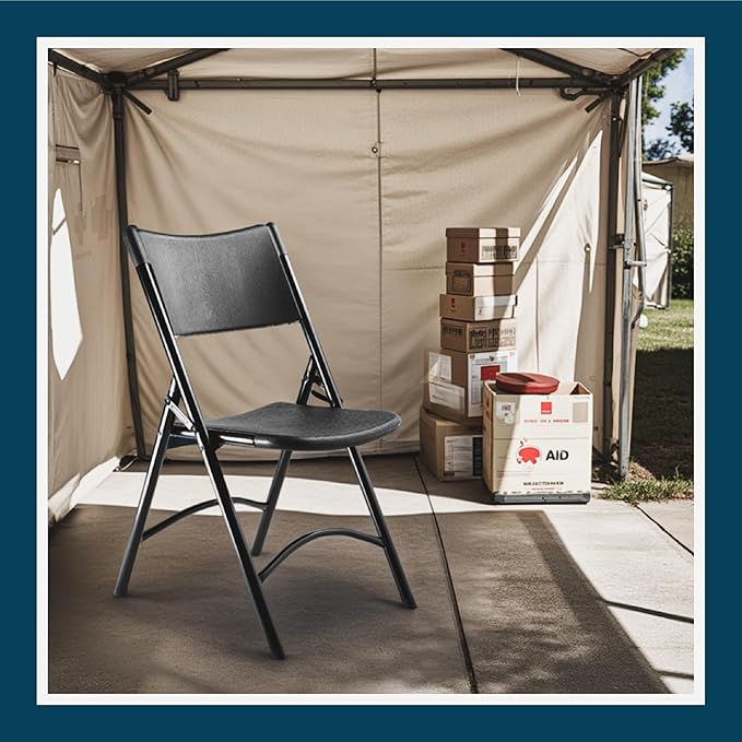 OEF Furnishings OEF600 Series High Back Folding Chairs, Blow-Molded Polyethylene Commercial-Grade Seating for Indoor and Outdoor Use, 500 lb Weight Capacity, 4-Pack (Black)