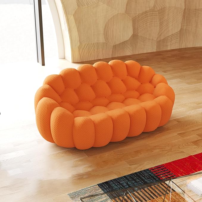 JACH 78.74'' Modern Bubble Sofa, Comfy Upholstered Loveseat Couch, Lazy Floor Sofas, Curved Couches, 3D Honeycomb-Shaped Leisure Couch for Living Room, Apartment, Small Space, Orange
