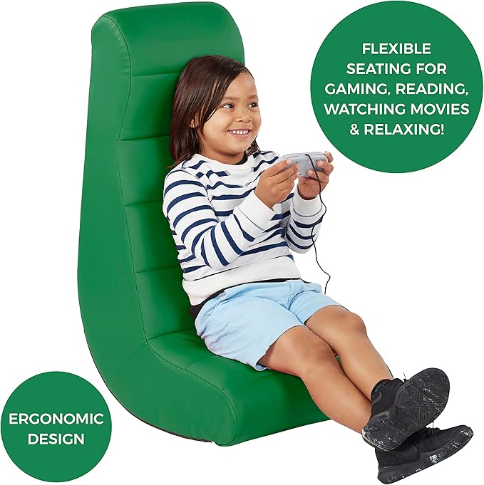 Factory Direct Partners Soft Ergonomic Horizontal Soft Floor Video Rocker - Cushioned Ground Chair Great for Reading, Gaming or Watching TV for Kids, Teens and Adults - Green, 10489-GN