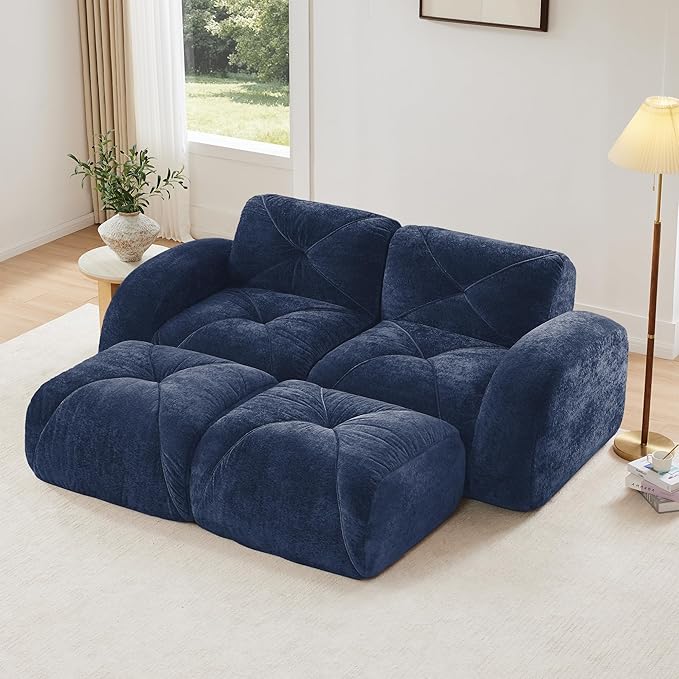 Modular Sectional Sofa with Free Combination,Boneless Floor Couch for Small Spaces, Living Room & Lounge,Velvet 2-Seater Sectional Couch with 2 Ottomans,No Assembly Needed