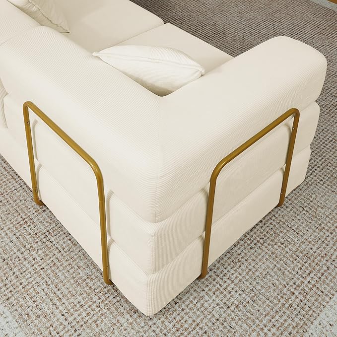 108" Convertible Sleeper Sofa Bed, Corduroy Folding Sofa Bed with Fixed-Shape Frame, Fold Out Floor Mattress Couch, Lazy Compression Sofas for Living Room, Bedroom, No Assembly Required,Beige