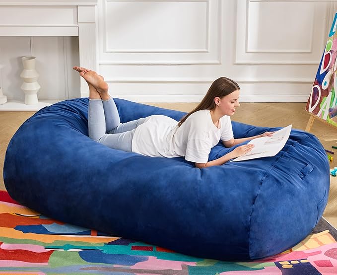 Hobestluk 6FT Bean Bag Chair Large Beanbag Lounger with Removable Cover Adult Bean Bag Chair with Portable Handle Desgin for Living Room Bedroom (Blue, 6FT)