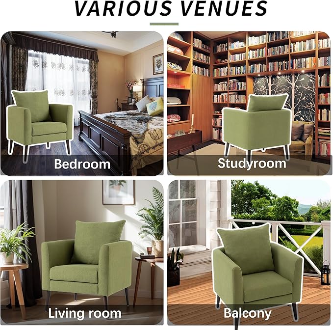 QKFF Barrel Accent Chair with Back Pillow, Large Upholstered Armchair with Solid Wood Legs Modern Reading Chairs for Living Room Bedroom