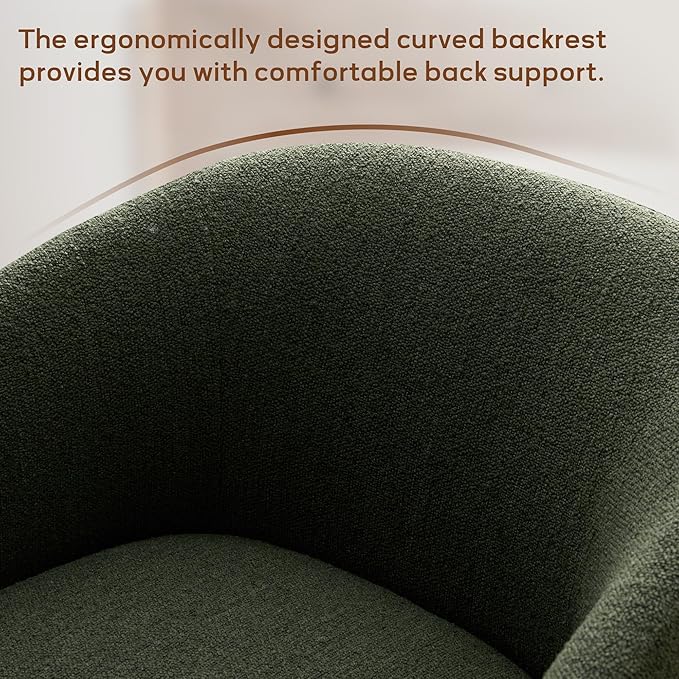 Boucle Swivel Accent Chairs Set of 2, No Assembly Upholstered Armchair with Rubberwood Base, 360° Rotating Living Room Chairs Set of 2 for Bedroom, Apartment & Reading Nook (2, Green)