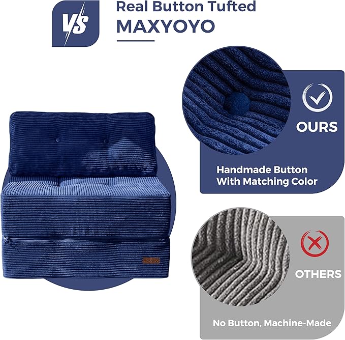 MAXYOYO Folding Sofa Bed, Convertible Chair Bed with High-Density Support Foam, Portable 4 in 1 Fold Out Seating to Floor Lounger, Versatile Floor Sofa Couch for Living Room Bedroom, Navy