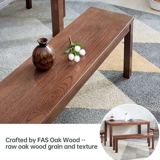 Vadisun 100% Solid Oak Wood Dining Bench, 39.6'' Entryway Bench Extra Chair Seat Long Ottoman with Squre End & Round Corner for Kitchen Living Room Bedroom, Walnut