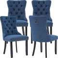 YeahFurn Blue Mid Century Modern Dining Chairs Set of 4, Linen Upholstered Kitchen & Dining Room Chairs with Nailhead Trim & Solid Wood Legs, Elegant Sillas De Comedor (Blue, 4 Pcs)