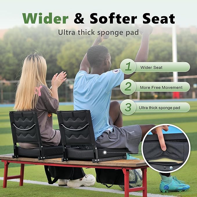 Stadium Seats for Bleachers with Back Support,Bleacher Chairs with Back and Cushion Bleacher Seats Portable Stadium Seats Thick Padded Folding Chair Comfort for Sports Events Blue