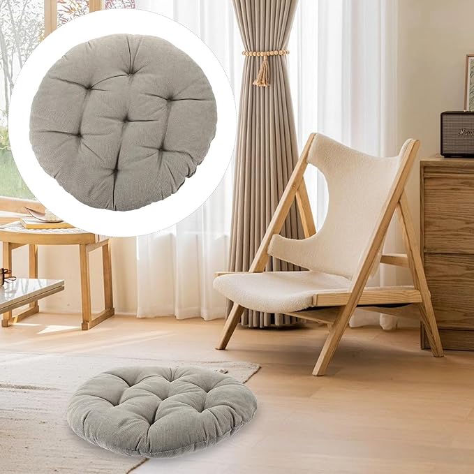 Sosoport Floor Cushion 42cm Diameter Tufted Corduroy Seat Pad 6-8cm Thick Charcoal Grey Meditation Pillow for Yoga Living Room Outdoor Seating
