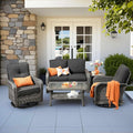 CAODOC 5 Pieces Patio Furniture Set,Outdoor Furniture with Rockers, Rattan Conversation Sets w/Coffee Table, Grey Wicker Black Cushion