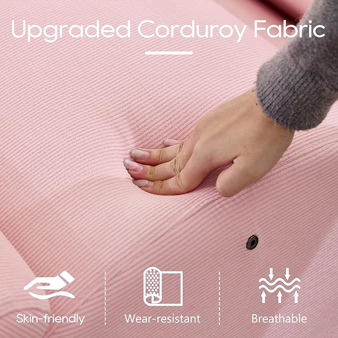 DRMBOOK Yoga Chairs for Adults, Corduroy Fabric Chaise Lounge with Headrest, Boneless Yoga Sofa Couch with Waist Cushion, Movable Footrest, Side Pockets for Relaxation Exercise Stretching (Pink)