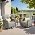 CAODOC 3-Piece Swivel Rocking Rattan Chair Outdoor, Patio Bistro Furniture Conversation Set, Wicker Chair with Coffee Table Dark Gray