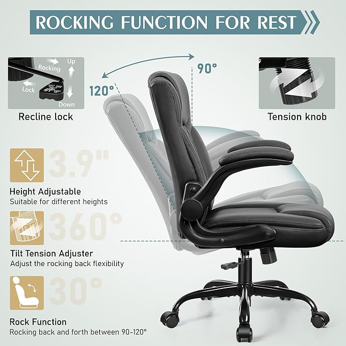 Leather Office Chair, PU Home Computer Desk Chairs with Ergonomic Back Support, 360°Swivel Free, Small Gaming Chair with Wheels and Adjustable Armrests, for Short People Use