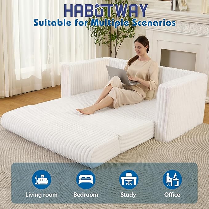 HABUTWAY Folding Sofa Bed, 2 in 1 Convertible Sleeper Chair with Armrest, Portable Fold Out Chair Bed, Comfy Floor Couch, Multi-Functional Lazy Sofa for Living Room Bedroom Dorm Home Office, Beige