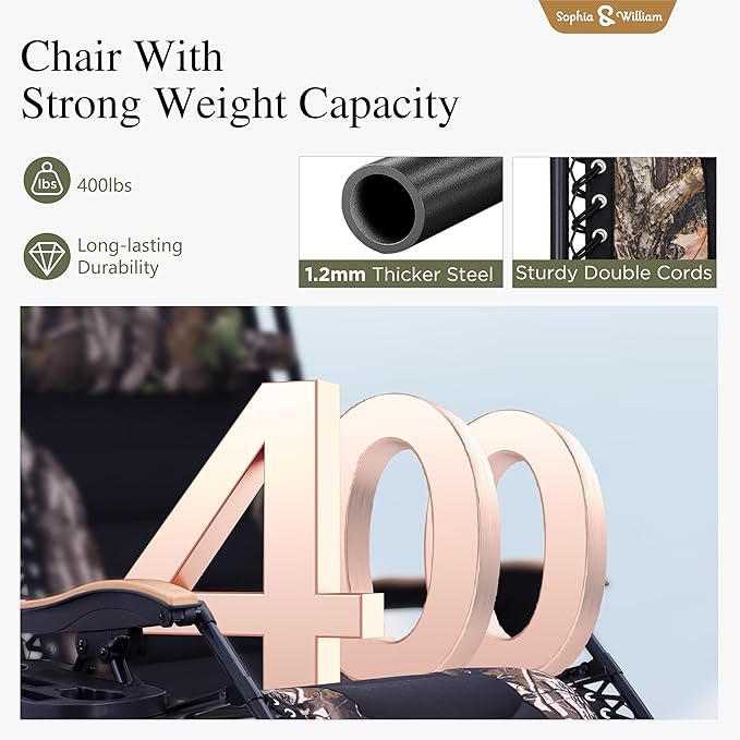Sophia & William Oversize Zero Gravity Chair, Padded Recliner with Free Cup Holder, Supports 400 LBS (Camouflage)