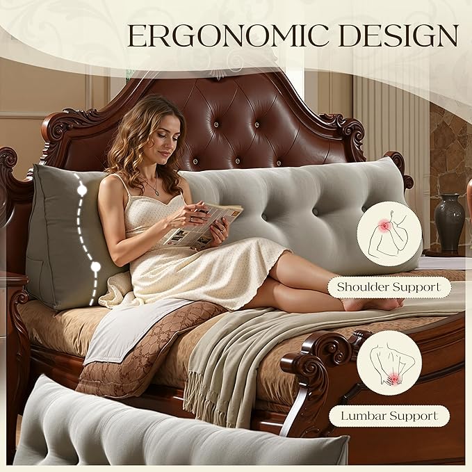 WOWMAX 80% Cotton & 20% Linen Blend Headboard Pillow – California King Size Reading Wedge Backrest for Bed, Handmade Firm Support Bolster Cushion with Removable Cover, Premium Bed Rest Pillow, Black