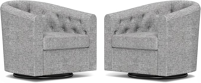Simore Swivel Barrel Accent Chair Set of 2, Comfy Fabric Round Swivel Cuddle Chair for Nursery Living Room Bedroom Office, Gray