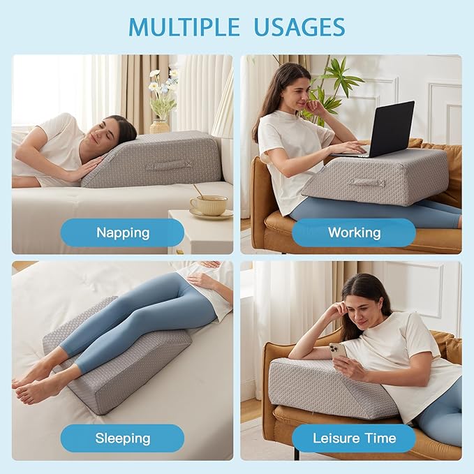 MEGCXIT Leg Pillow Elevation Blood Circulation, Leg Wedge for Elevation for Swelling, Leg Elevating Pillow for After Surgery, Memory Foam Foot Knee Pillow for Back Sleeping 24×22×8 Inch Grey