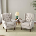 DREAMSIDEA Accent Chair, Upholstered Armchair with Button Tufted High Back & Solid Wood Legs, Comfy Wingback Reading Single Sofa Chair for Small Spaces, Living Room, Bedroom (Beige, Set of 2)