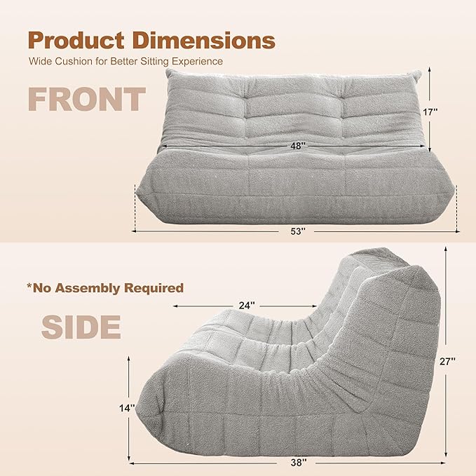 Bean Bag Loveseat Chair Big Sofa Beanbag Chair for Adults Fireside Chair Bean Bag Lounger with Memory Foam Filled for Home,Apartment or Gaming Venue（LGY Teddy）