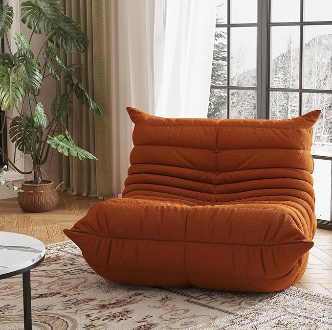 Bean Bag Chair Lazy Floor Sofa, Giant BeanBag Fireside Chair with Memory Foam Filled, Soft Bean Bag Comfy Couch for Teens Adults, Non-Slip Base Floor Lounge Chair, Living Room, Bedroom(Orange, Single)