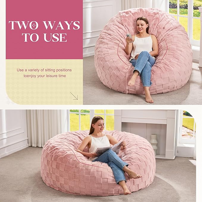 Hobestluk Bean Bag Chairs Beanbag Chair with Filler Adult Bean Bags with Fluffy Cover, Giant Bean Bag Chairs for Aduts for Living Room, Bedroom (Pink, 6FT - 70" x 70" x 15")