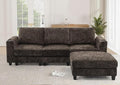 Lesofair 87" Convertible L-Shape Couch with Flexible Ottoman, Soft Sectional Sofa with 2 Built-in Cup Holders, Chenille 3 Seats Sofa with Well-Filled Back Cushions for Living Room, House, Brown