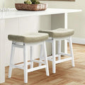 RNKSFX Counter Height Bar Stools Set of 2 for Kitchen Counter Farmhouse Modern Barstools with Faux Leather Upholstered Backless Seat and Solid Wood Legs 24 inch Bar Chairs, Light Grey + White