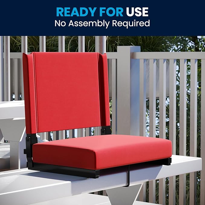 Flash Furniture Grandstand Portable Stadium Seats for Bleachers or Benches, Folding Padded Stadium Chairs with Handle, Pack of 2, 500 lb. Weight Capacity, Red