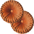 Teieas 2 Pcs Round Throw Pillows Decorative Pumpkin Velvet Boho Pleated Bed Pillows Back Support for Couch Chair Dorm Car 14.96'' (Orange)