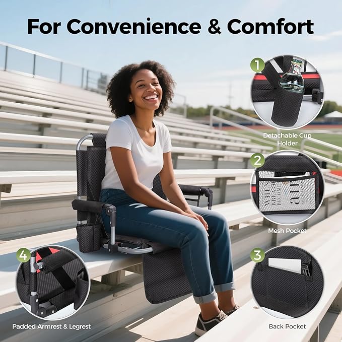 ALPHA CAMP Stadium Seat Chair for Bleachers with Back & Arm Rest