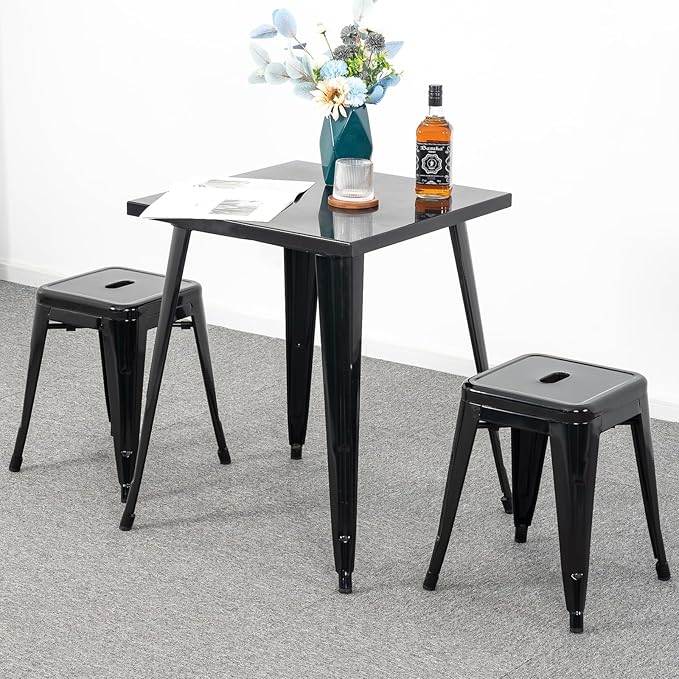 Brage Living 18 Inch Industrial Metal Stools Set of 2, Short Stackable Classroom Stools, Backless Metal Dining Chairs for Indoor Outdoor Kitchen (Black)