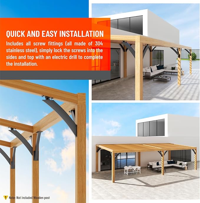 Uphode Q235-Steel Integrated Arc 2''x4''(Actual Tube Dia: 1.5''x 3.2'') 45 Degree Adjustable Angle Support Pergola Brackets Heavy Duty 4Pack