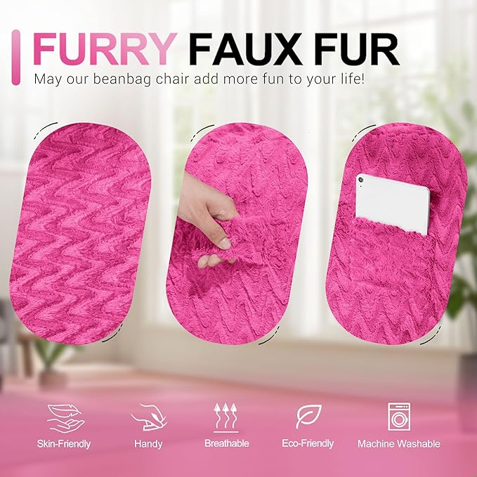 6FT Bean Bag Chair,Giant Bean Bag Chairs for Adults,Big Bean Bags with Memory Foam Filled, Large Beanbag Chairs with Chevron Plush Cover-Pink