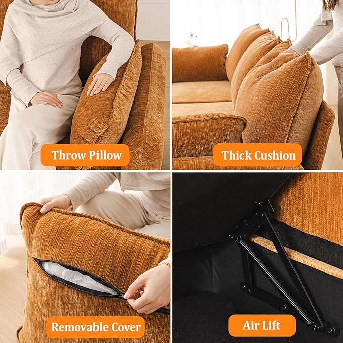 Oversized Accent Chair Set of 2,All Seats Storage,Comfy Armchair,24.5'' Deep Seat,Upholstered Living Room Chairs,Big Reading Chair for Bedroom,Office,Chenille,Yellow