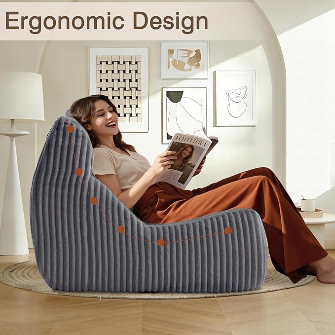 Big Bean Bag Chairs, Lazy Floor Sofa, Fireside Chair for Living Room, Bedroom, Office (Grey, Loveseat)