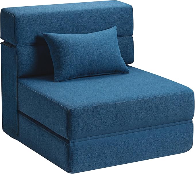 SUYOLS Folding Sofa Bed with Pillow- Convertible Chair Floor Couch & Sleeping Mattress, Foldable Memory Foam Sleeper for Living Room/Dorm/Loft, Single26 Width, Indigo